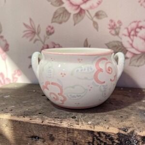 Rosa Shafford Floral Bowl, Vintage Hand-Painted Italian Ceramic Planter Open Top